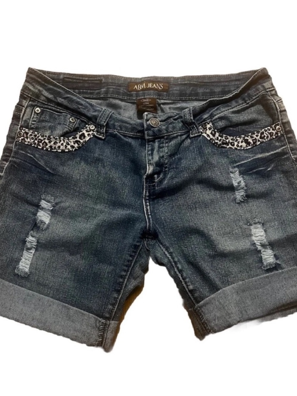 ABM Jeans Y2K Low Rise Dark Wash Women’s Distressed Denim Mid Length Shorts
